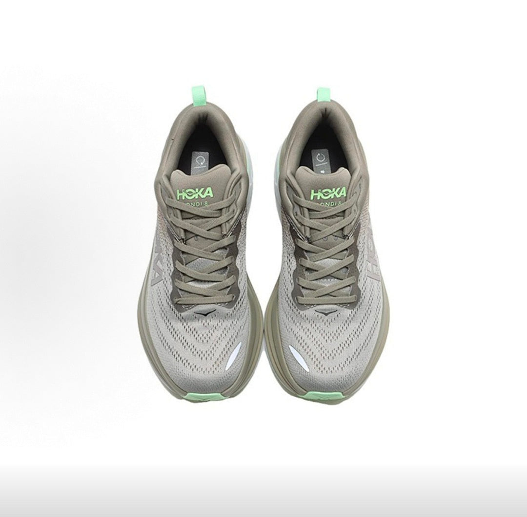 Green and Silver HOKA Bondi 8 Sneakers - product image from the listing.