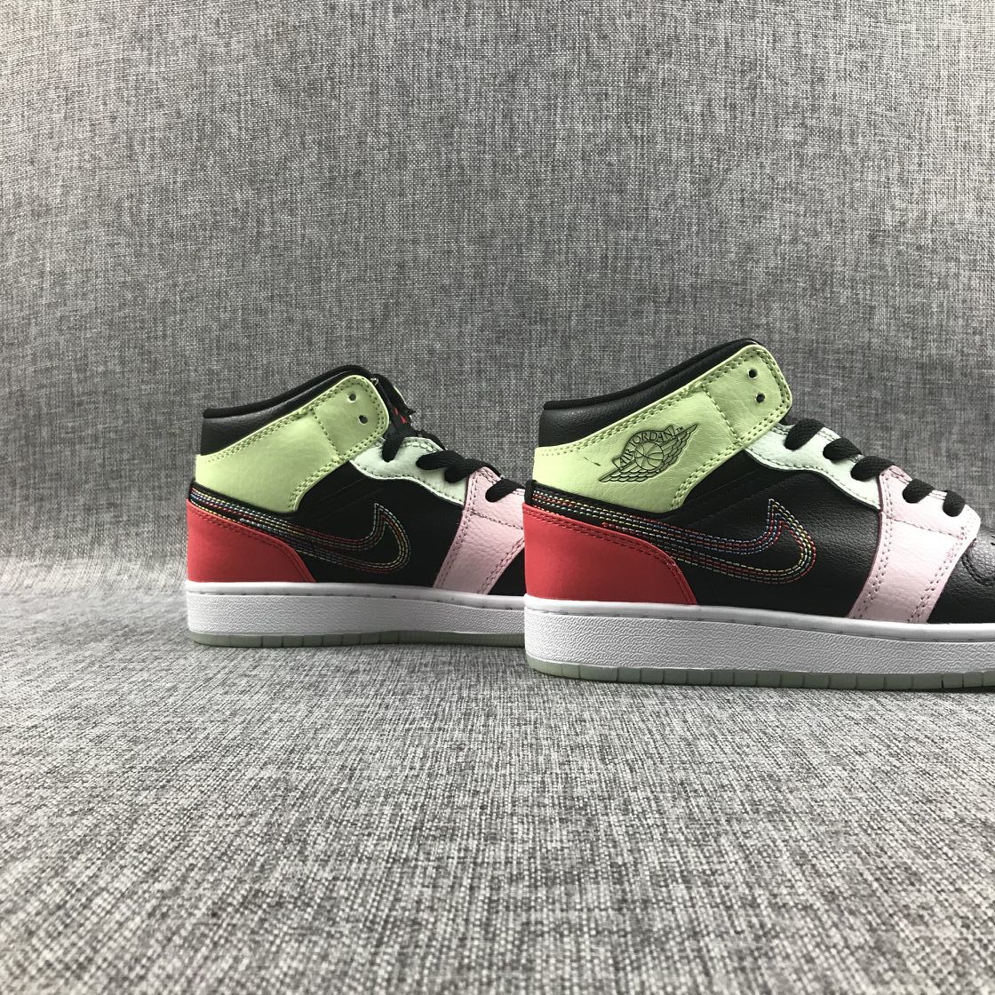 Air Jordan 1 Mid Sneakers Black Red Green Pink AV5174-076 - product image from the listing.