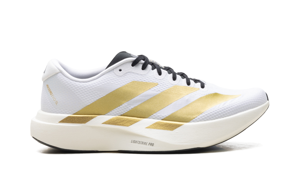 "Cloud White/Matte Gold" Adizero Evo SL JQ4441 - product image from the listing.