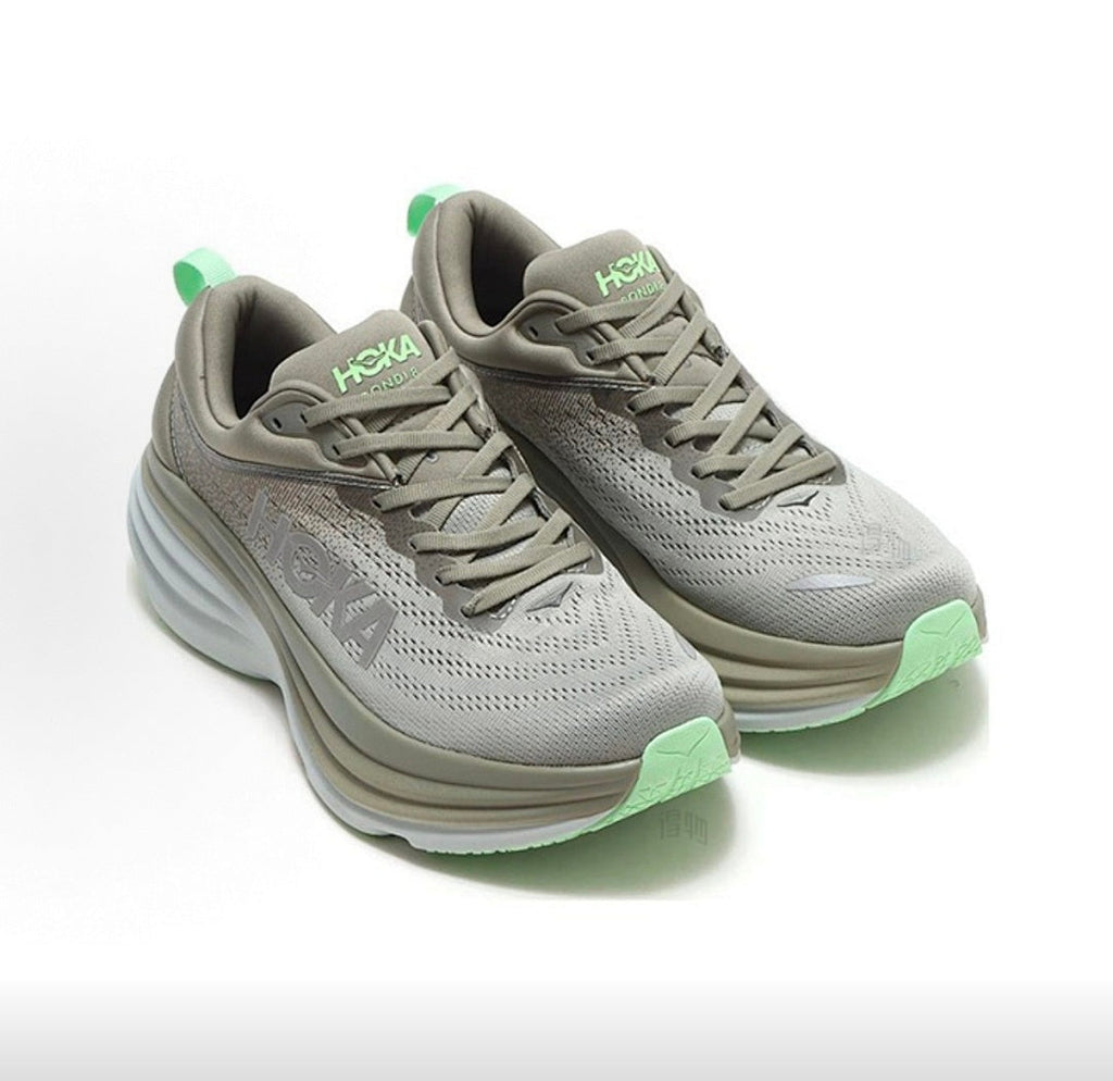 Green and Silver HOKA Bondi 8 Sneakers - product image from the listing.