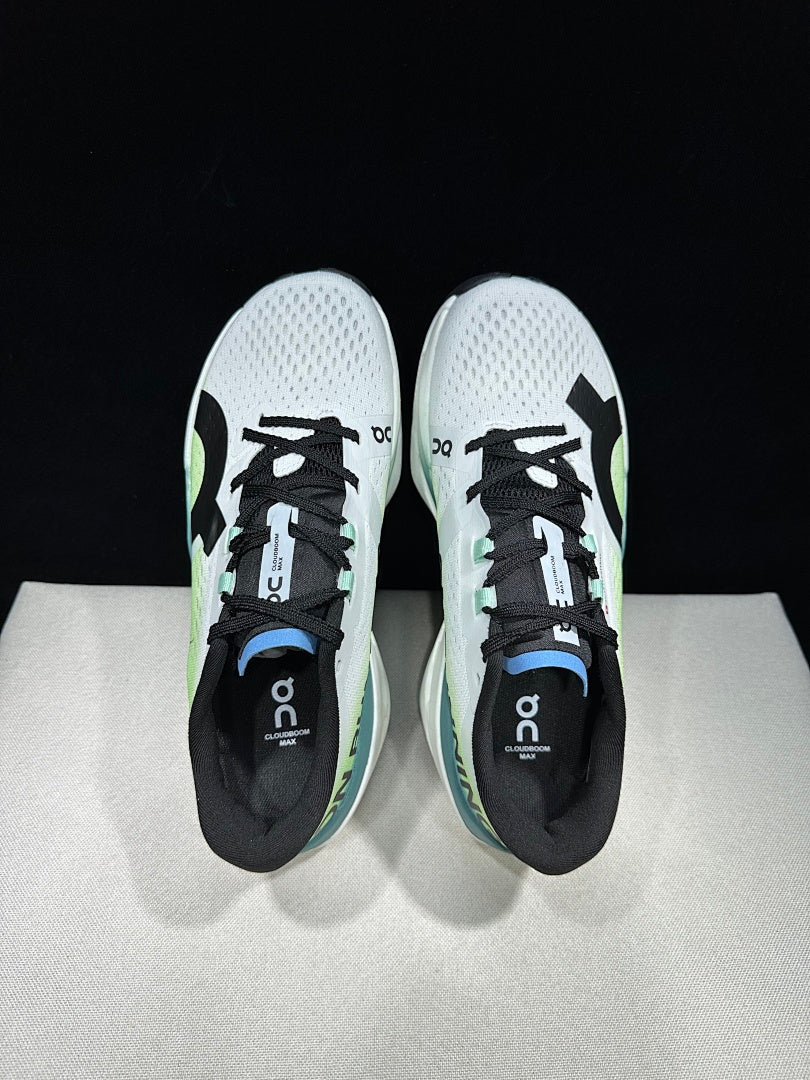 On Cloudboom Max Running Shoes, in White and Green - product image from the listing.