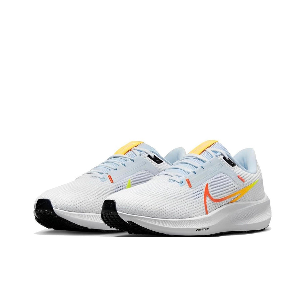 Nike Air Zoom Pegasus 40 Running Shoes in White Blue Orange DV3854-102 - product image from the listing.