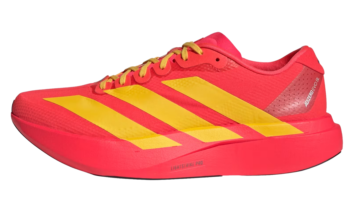 "Lucid Red Bold Gold" Adizero Evo SL JQ4442 - product image from the listing.
