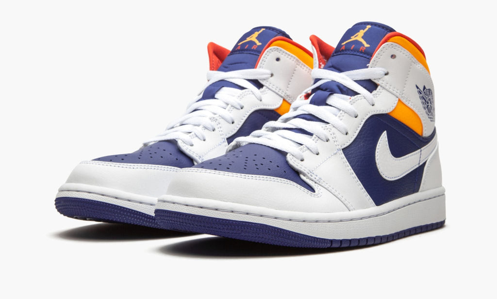 Air Jordan 1 Mid Royal Blue / Laser in Orange - product image from the listing.