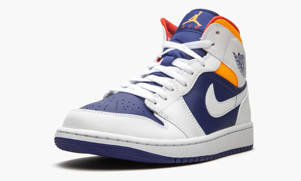Air Jordan 1 Mid Royal Blue / Laser in Orange - product image from the listing.