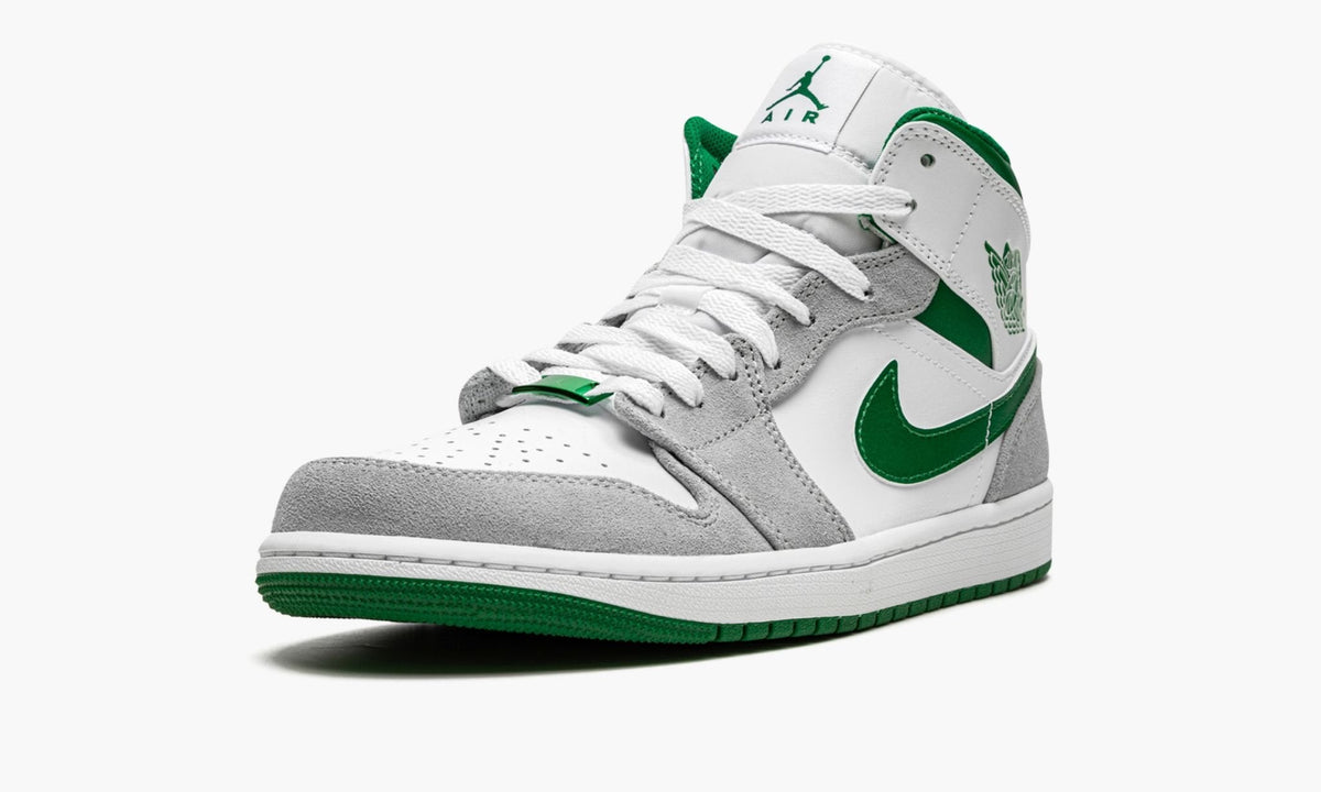 Air Jordan 1 MID SE Grey / Pine in Green / White - product image from the listing.