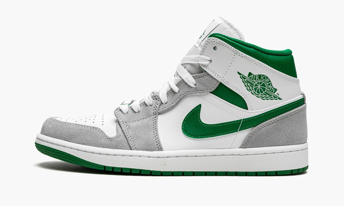 Air Jordan 1 MID SE Grey / Pine in Green / White - product image from the listing.