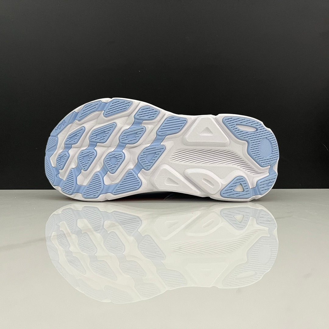 HOKA Clifton 9 Running Shoes in Blue and Orange - product image from the listing.