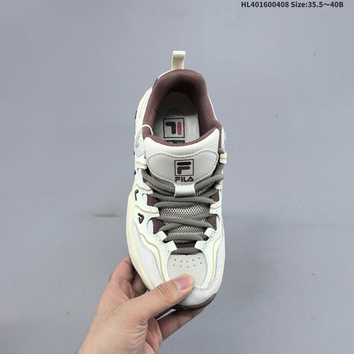 Cream and Brown FILA Chunky Sneakers - product image from the listing.