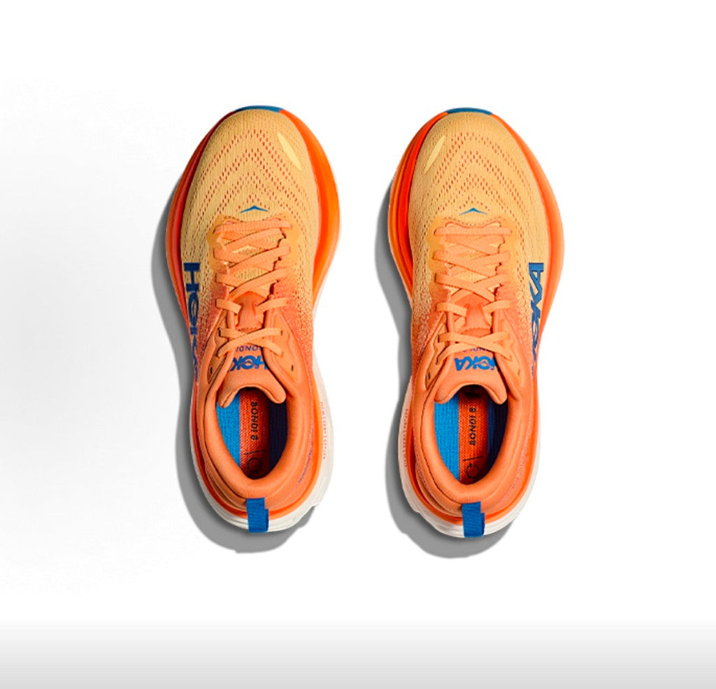 Orange and Blue HOKA Bondi 8 Running Shoes - product image from the listing.