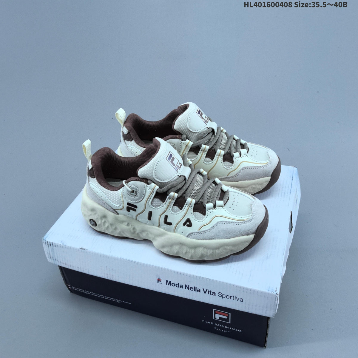 Cream and Brown FILA Chunky Sneakers - product image from the listing.