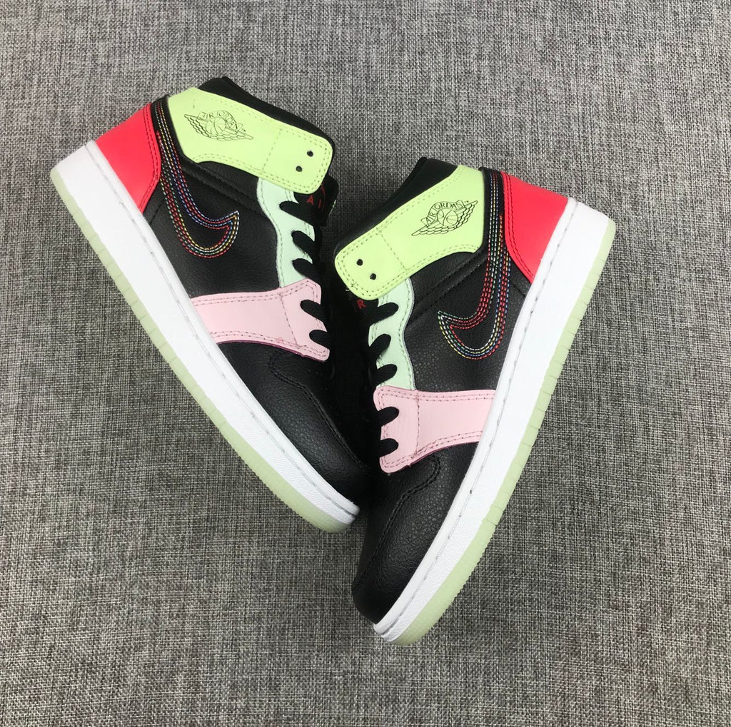 Air Jordan 1 Mid Sneakers Black Red Green Pink AV5174-076 - product image from the listing.