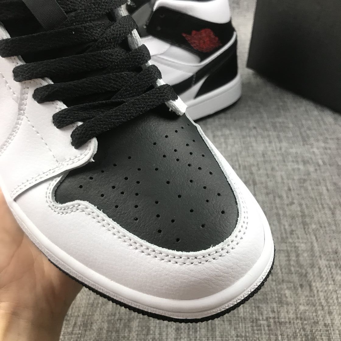 Jordan 1 Mid Reverse Black Toe Sneakers in Black and White BQ6472-101 - product image from the listing.