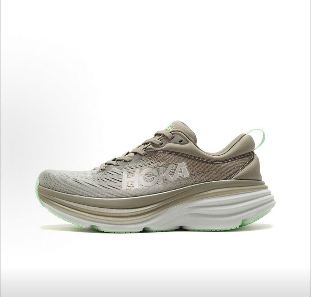 Green and Silver HOKA Bondi 8 Sneakers - product image from the listing.
