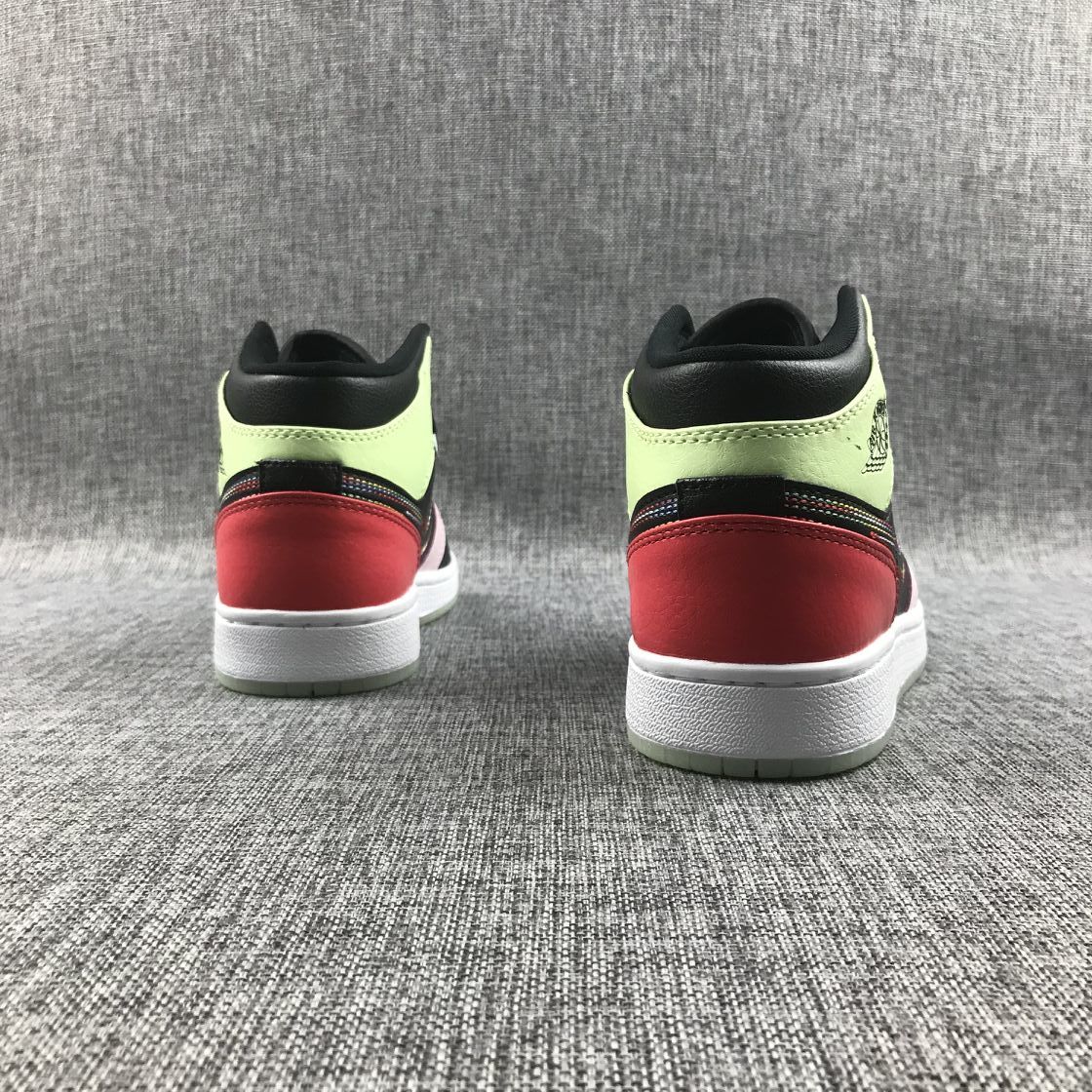 Air Jordan 1 Mid Sneakers Black Red Green Pink AV5174-076 - product image from the listing.