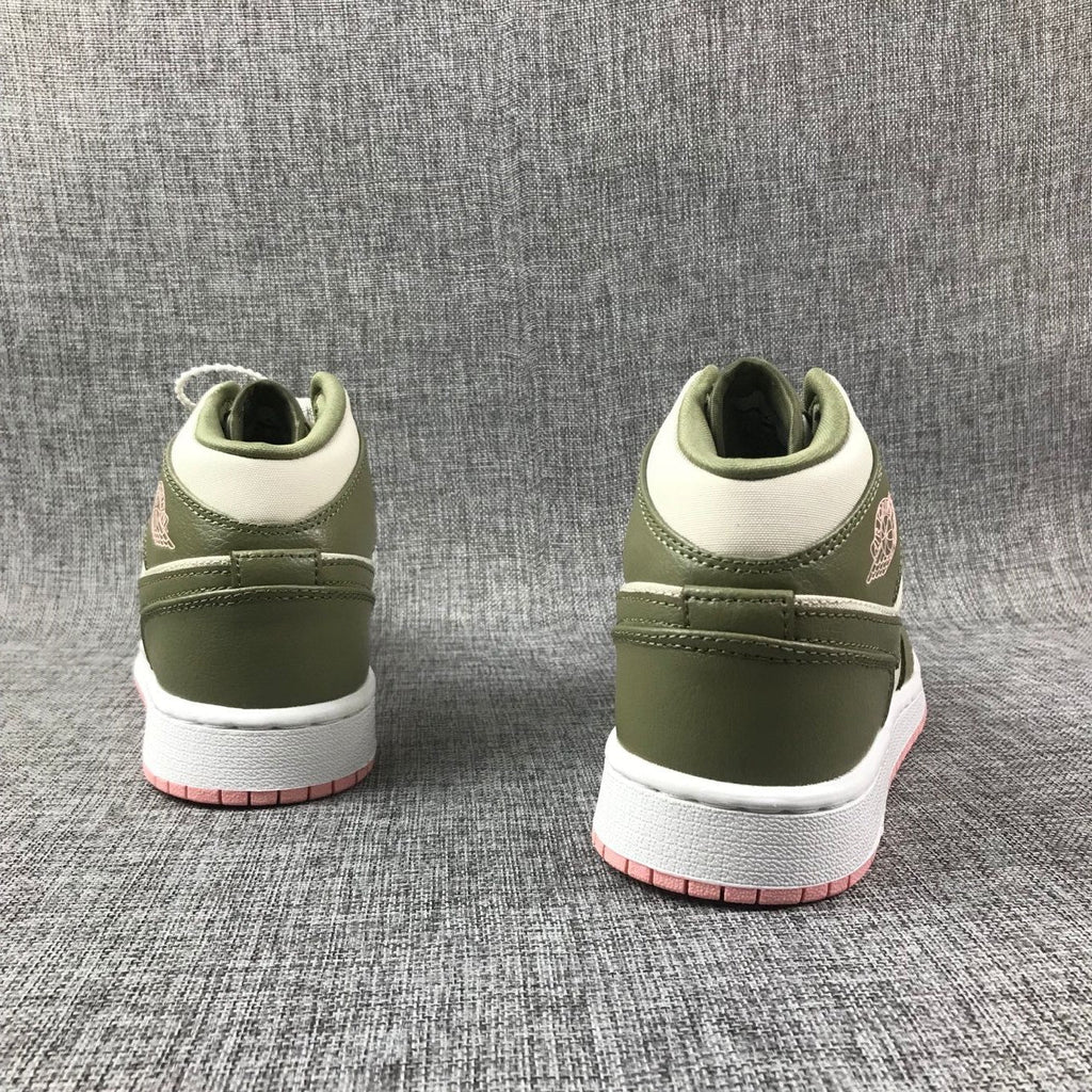 Olive Green and White Air Jordan 1 Mid GG Sneakers - product image from the listing.