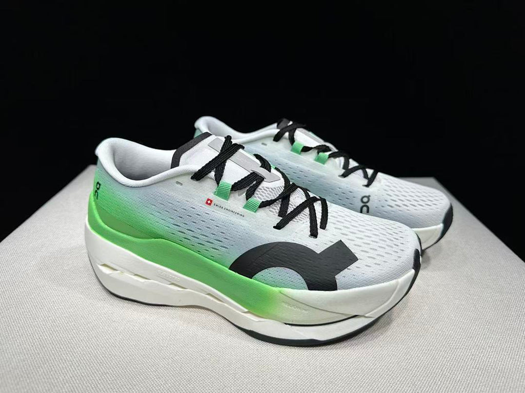 On Cloudboom Max Running Shoes, in White and Green - product image from the listing.