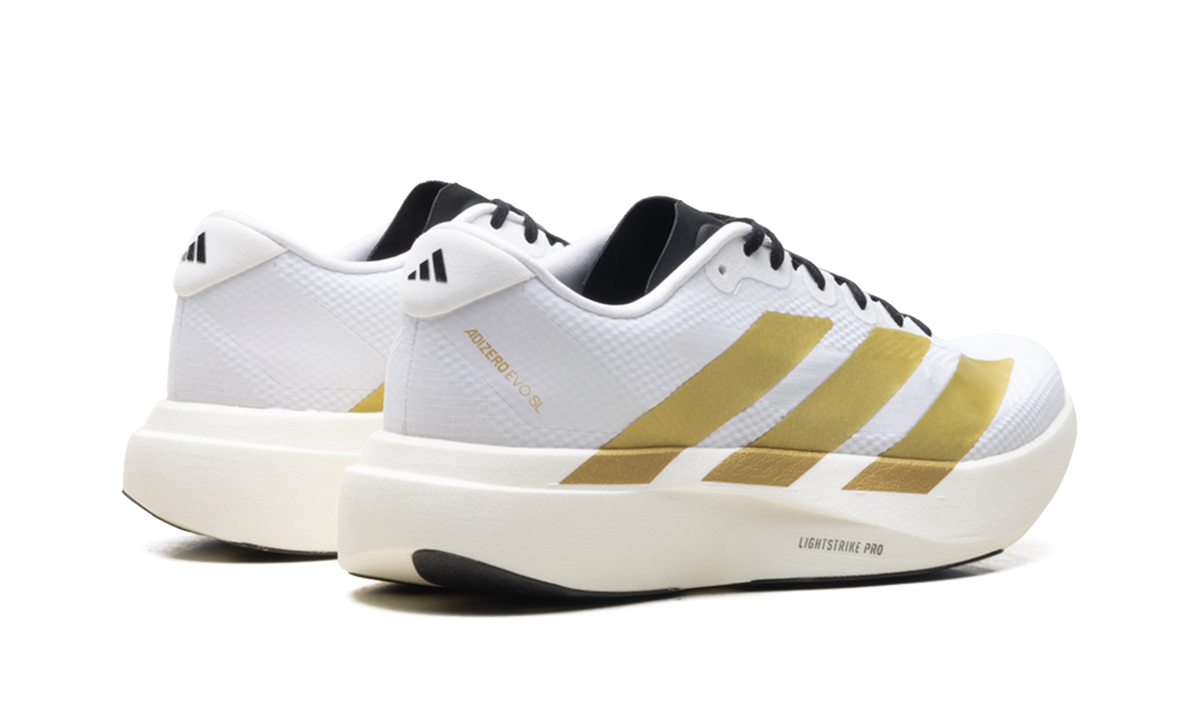 "Cloud White/Matte Gold" Adizero Evo SL JQ4441 - product image from the listing.